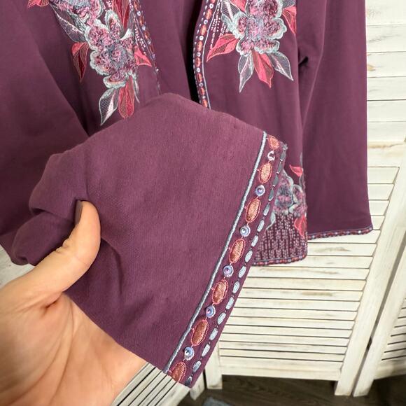 SOFT SURROUNDINGS Women's L Playa Embroidered Jacket Open Blazer Dark Berry - Picture 11 of 14